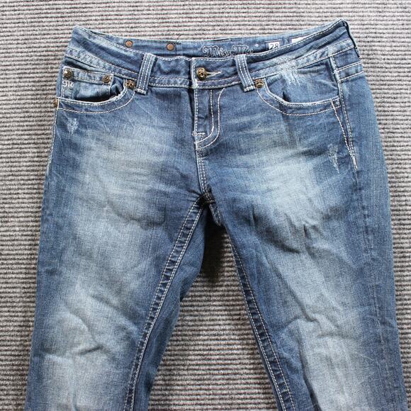 Miss Me Jeans Women's 28x35 Blue Easy Boot Sequined Flap Pockets Tall Inseam - Picture 4 of 8